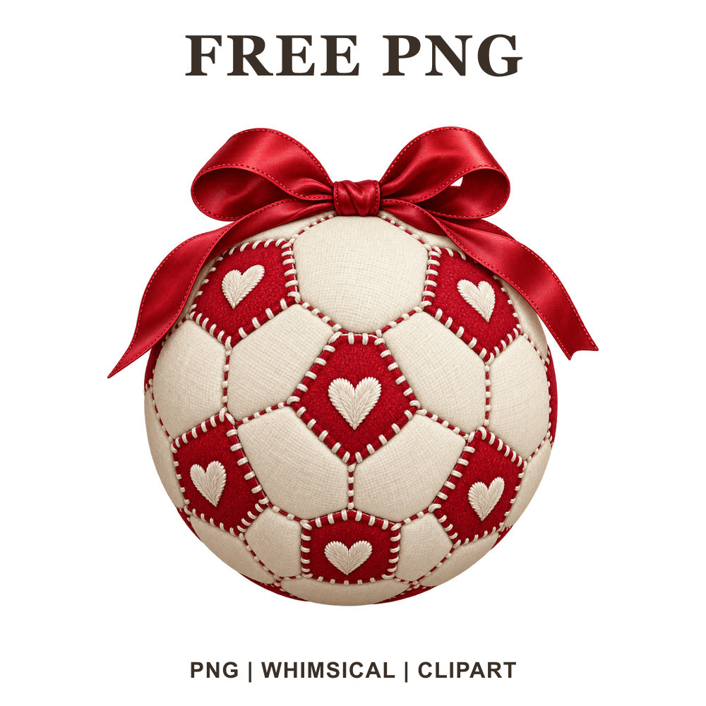 Soccer ball with heart patchwork details, soccer PNG clipart.