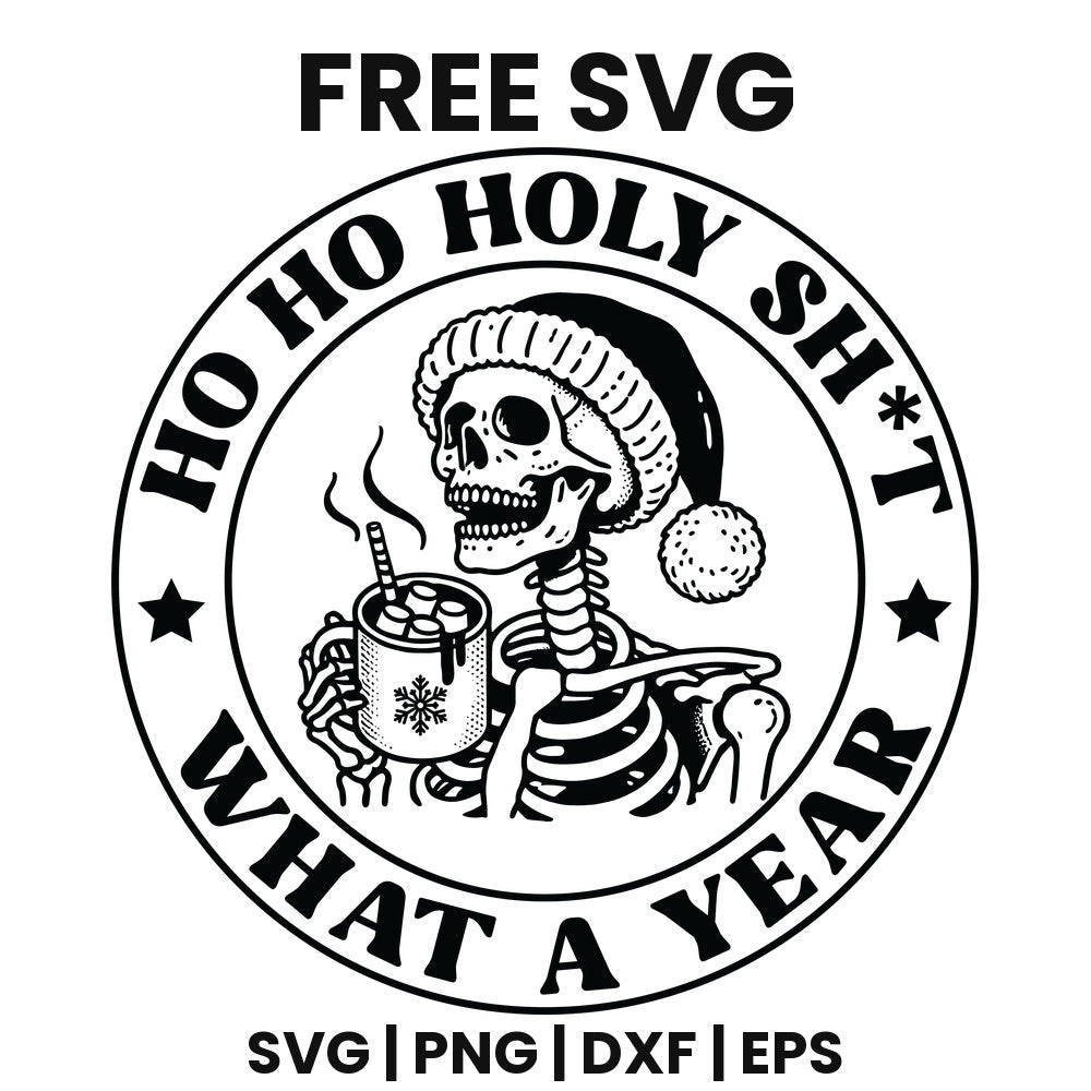 Ho Ho Holy Cow What A Year SVG Free – Black Funny Christmas Badge Design-8SVG