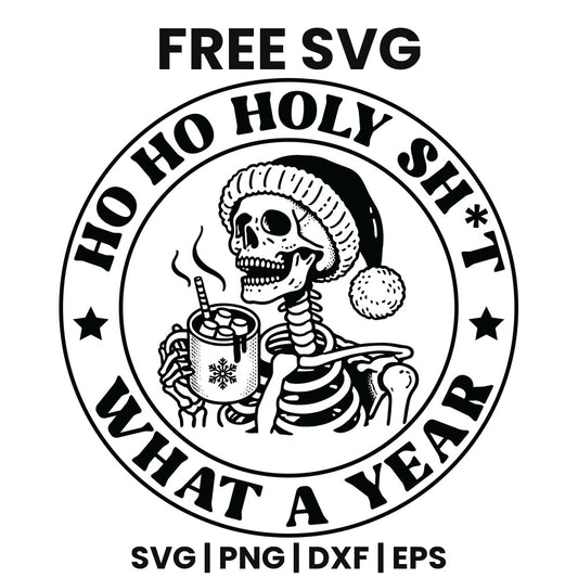 Ho Ho Holy Cow What A Year SVG Free – Black Funny Christmas Badge Design-8SVG