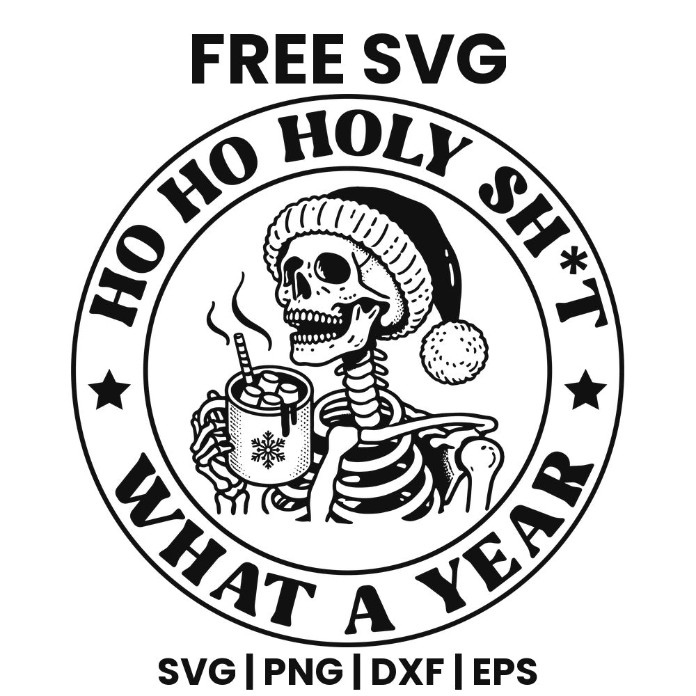Ho Ho Holy Cow What A Year SVG Free – White Funny Christmas Badge Design-8SVG