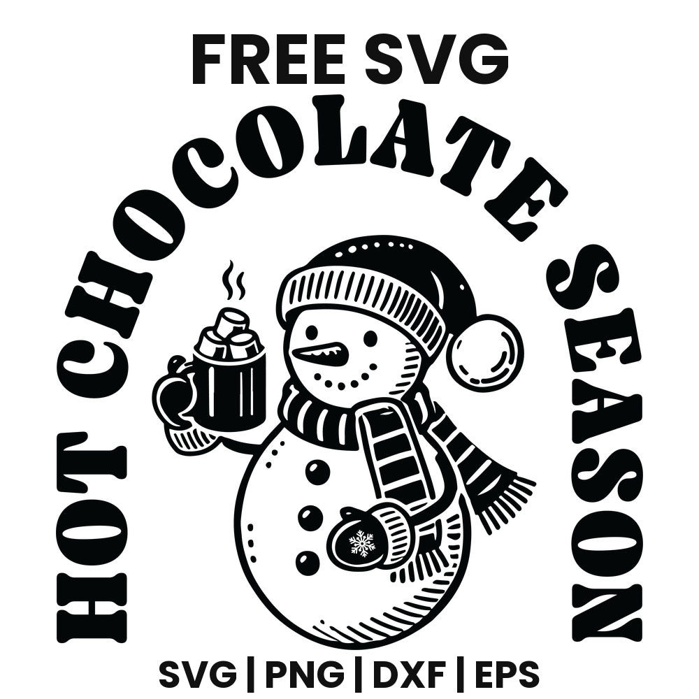 Hot Chocolate Season SVG Free – Black Snowman Badge Design-8SVG