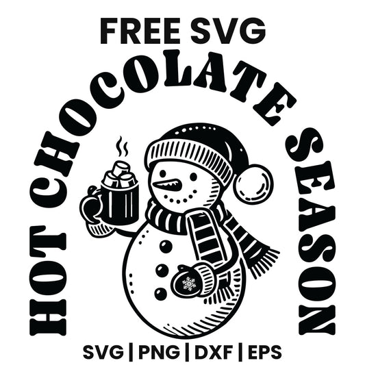 Hot Chocolate Season SVG Free – Black Snowman Badge Design-8SVG