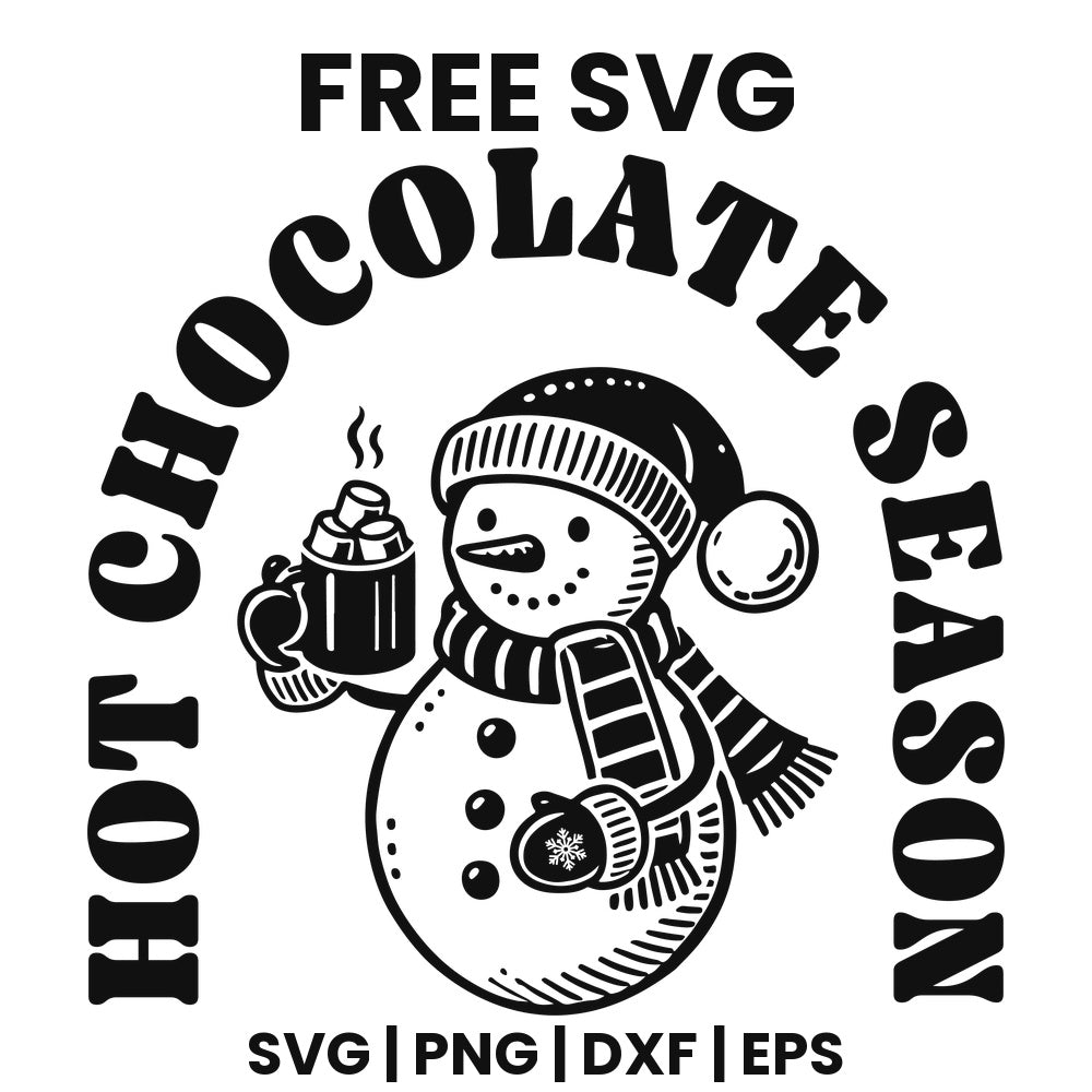 Hot Chocolate Season SVG Free – White Snowman Badge Design-8SVG