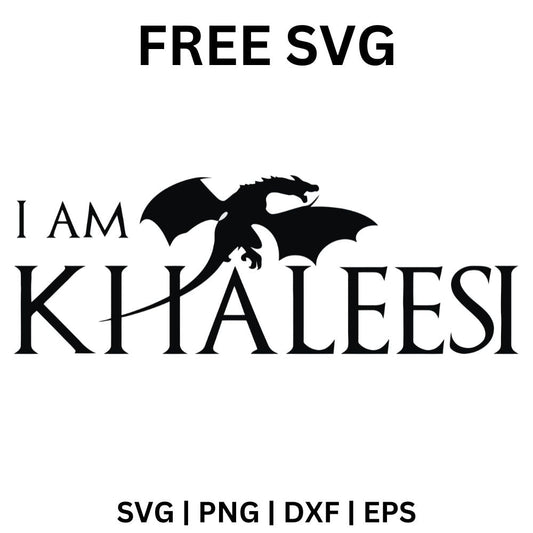 Black serif I Am fantasy title lettering with a small flying dragon silhouette perched above the word, free fantasy dragon title SVG cut file preview.