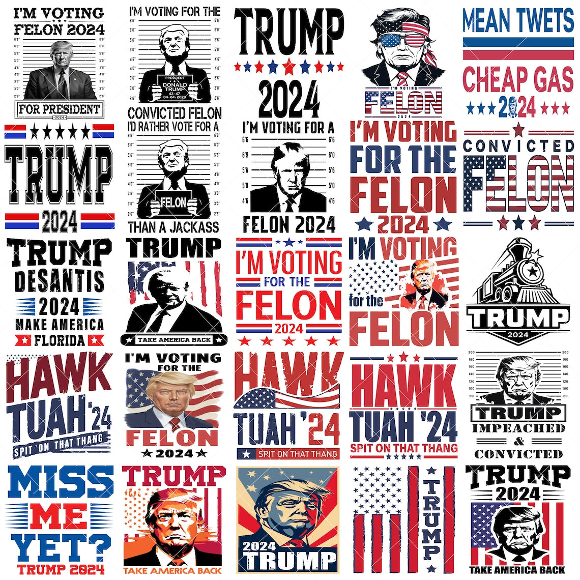 100 Trump 2024 PNG File Design Bundle for T-Shirts