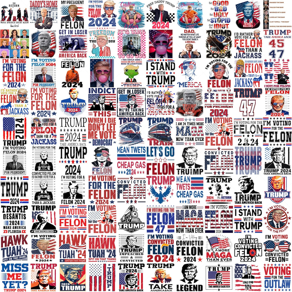 100 Trump 2024 PNG File Design Bundle for T-Shirts