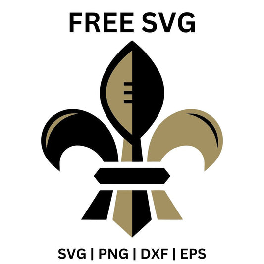Large black fleur de lis with gold inner outlines on a plain background, free black and gold fleur de lis SVG cut file preview.