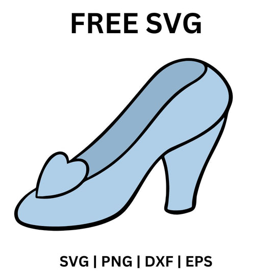 Light blue glass slipper high heel with a heart shaped ornament on the toe, free glass slipper SVG cut file preview.