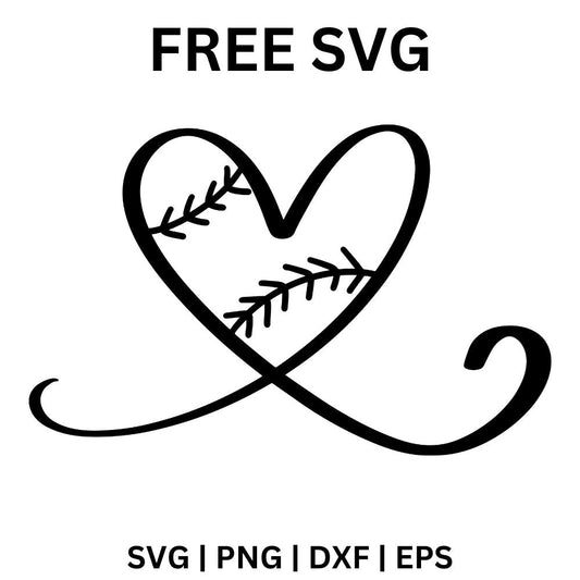 Single line heart that loops into an infinity swirl with softball stitch marks along the seams, free softball infinity heart SVG cut file preview.