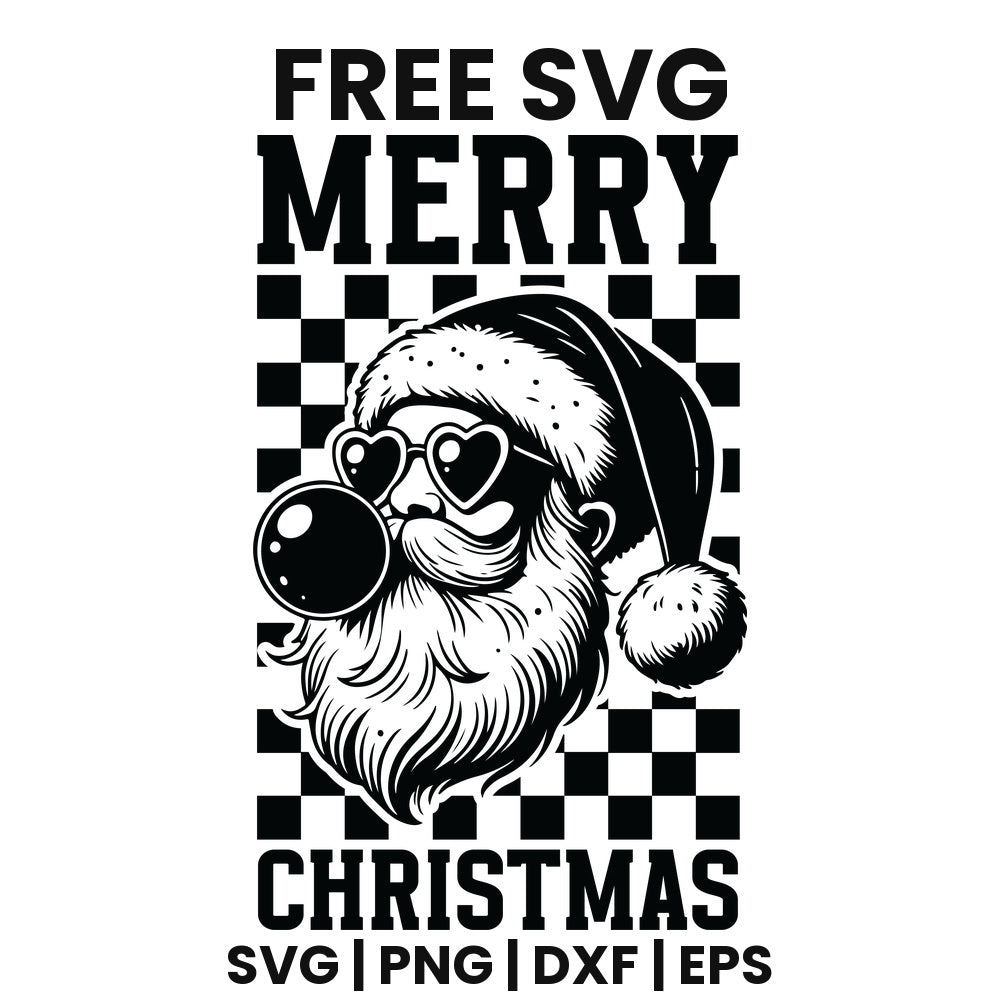 Merry Christmas Cool Santa With Heart Sunglasses SVG Free – Black Retro Santa Design-8SVG