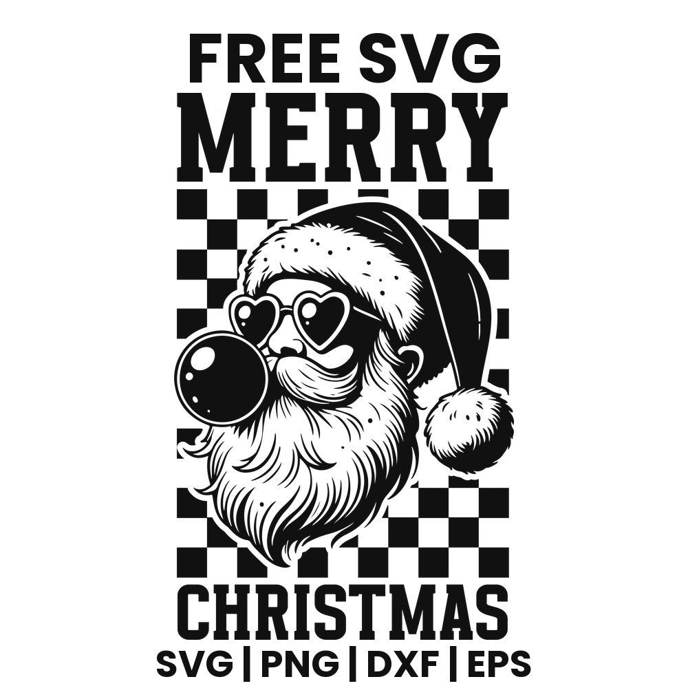Merry Christmas Cool Santa With Heart Sunglasses SVG Free – White Retro Santa Design-8SVG