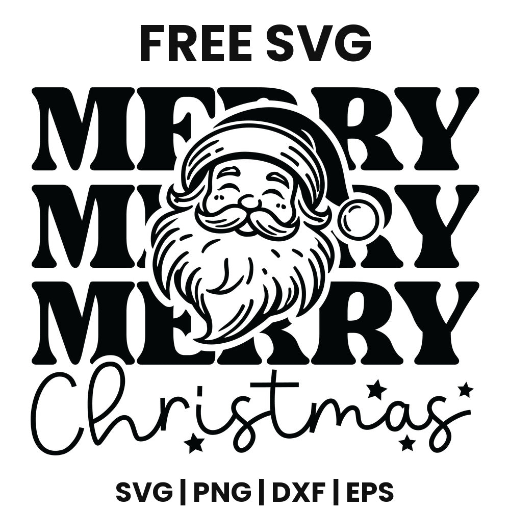 Merry Merry Merry Christmas SVG Free – Black Bold Santa Design-8SVG