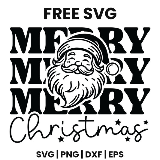 Merry Merry Merry Christmas SVG Free – Black Bold Santa Design-8SVG