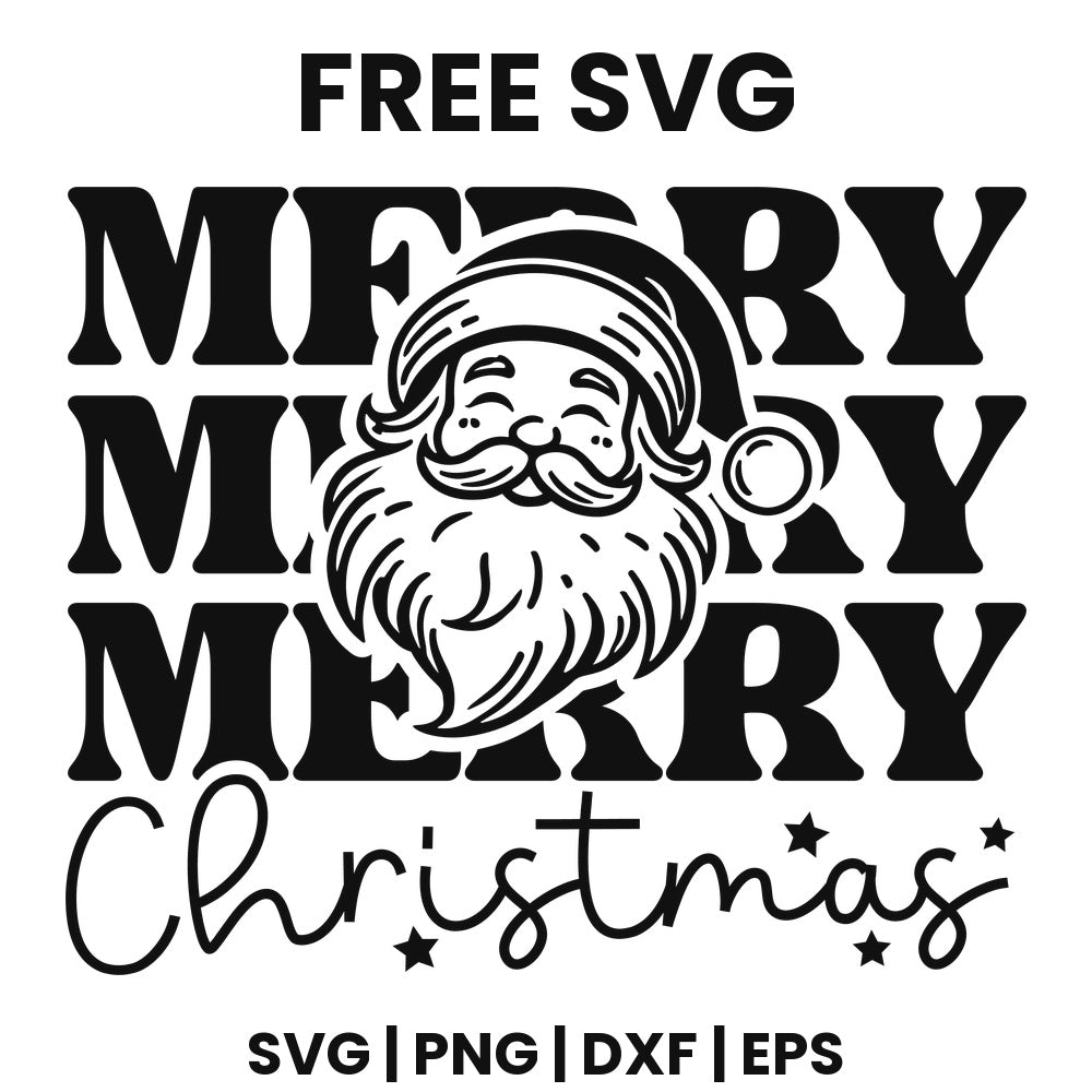 Merry Merry Merry Christmas SVG Free – White Bold Santa Design-8SVG