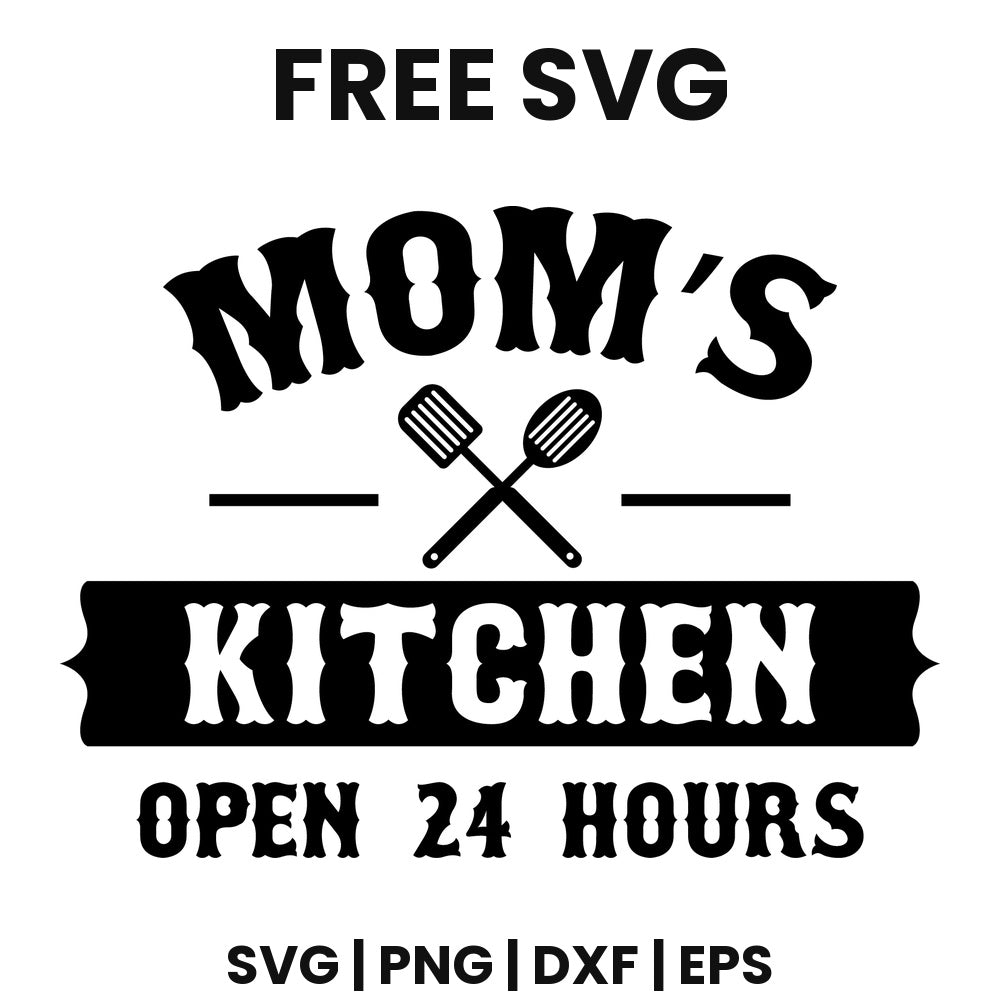 Mom's Kitchen Open 24 Hours SVG Free – Ribbon Badge Design-8SVG