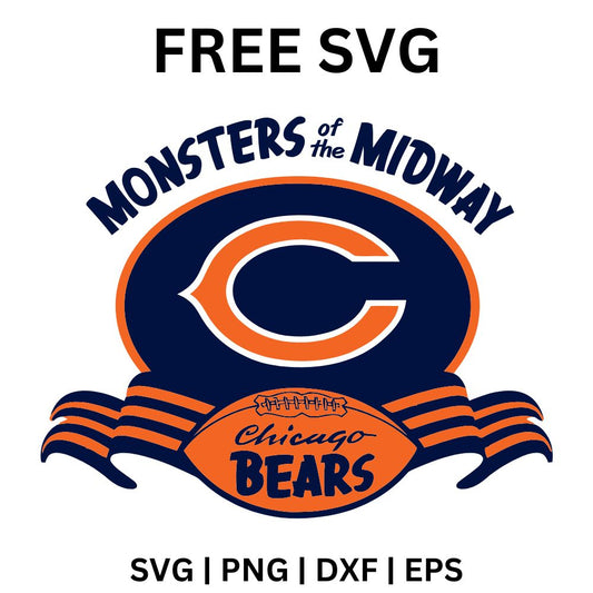 Navy monsters of the midway lettering arched over a navy circle with an orange letter C above an orange football with script team text, free monsters of the midway SVG cut file preview.