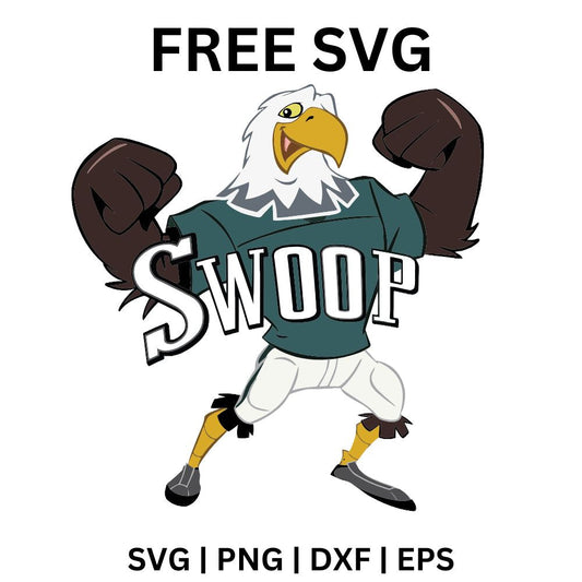 Muscular cartoon eagle mascot flexing both arms in a green football jersey and white pants, free football eagle mascot SVG cut file preview.