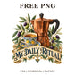 Copper moka pot and espresso cup with olive branches above a My Daily Ritual vintage banner, free coffee PNG