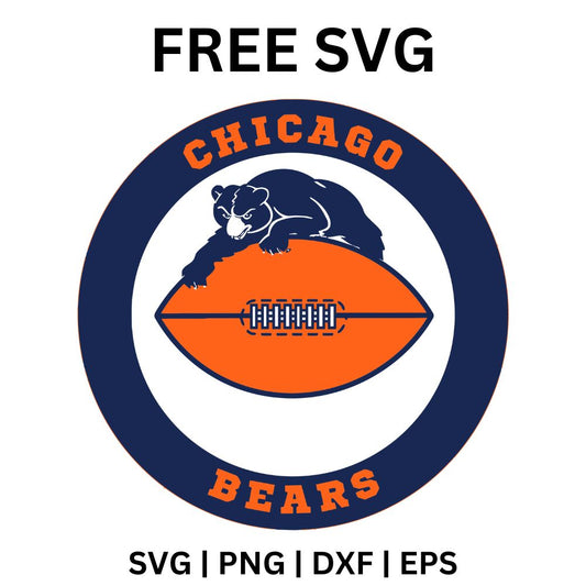 Navy bear walking over an orange football inside a navy ring with orange city and team lettering, free bear football circle badge SVG cut file preview.