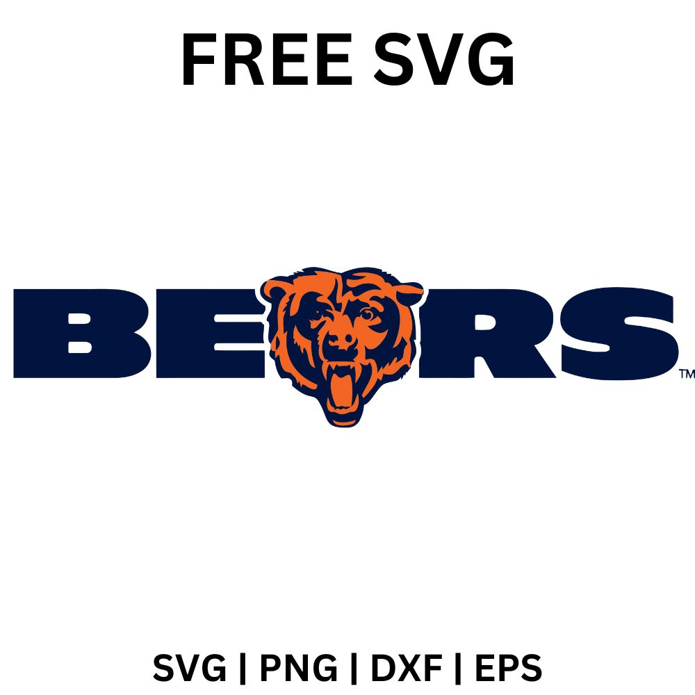 Bold navy block wordmark with an orange and navy bear head replacing the middle letter, free bear head wordmark SVG cut file preview.