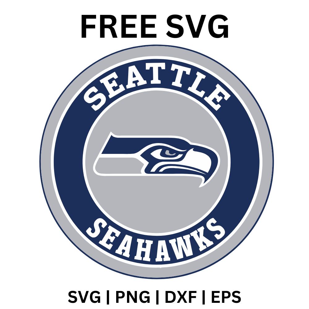 Navy and gray circular badge with a hawk head logo in the center and white city and team name lettering curving around the ring, free football badge SVG cut file preview.