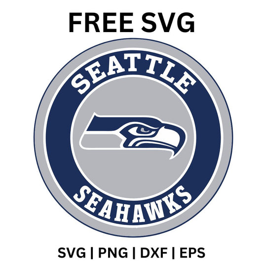 Navy and gray circular badge with a hawk head logo in the center and white city and team name lettering curving around the ring, free football badge SVG cut file preview.