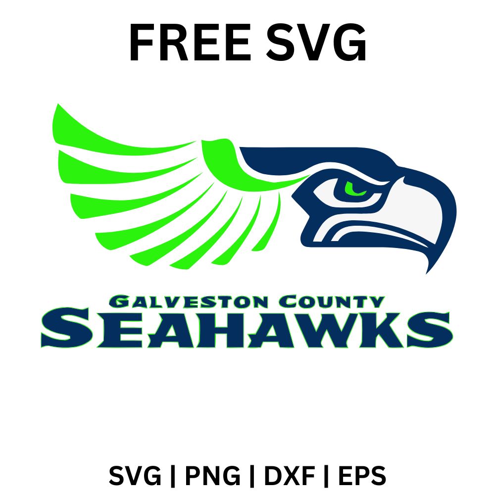 Navy hawk head in profile with a lime green eye and lime feather streaks above navy county team lettering, free football hawk SVG cut file preview.