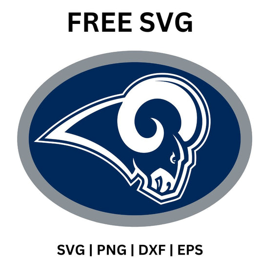 Navy oval with a gray outline holding a white and navy curled ram horn head in profile, free ram horn oval SVG cut file preview.