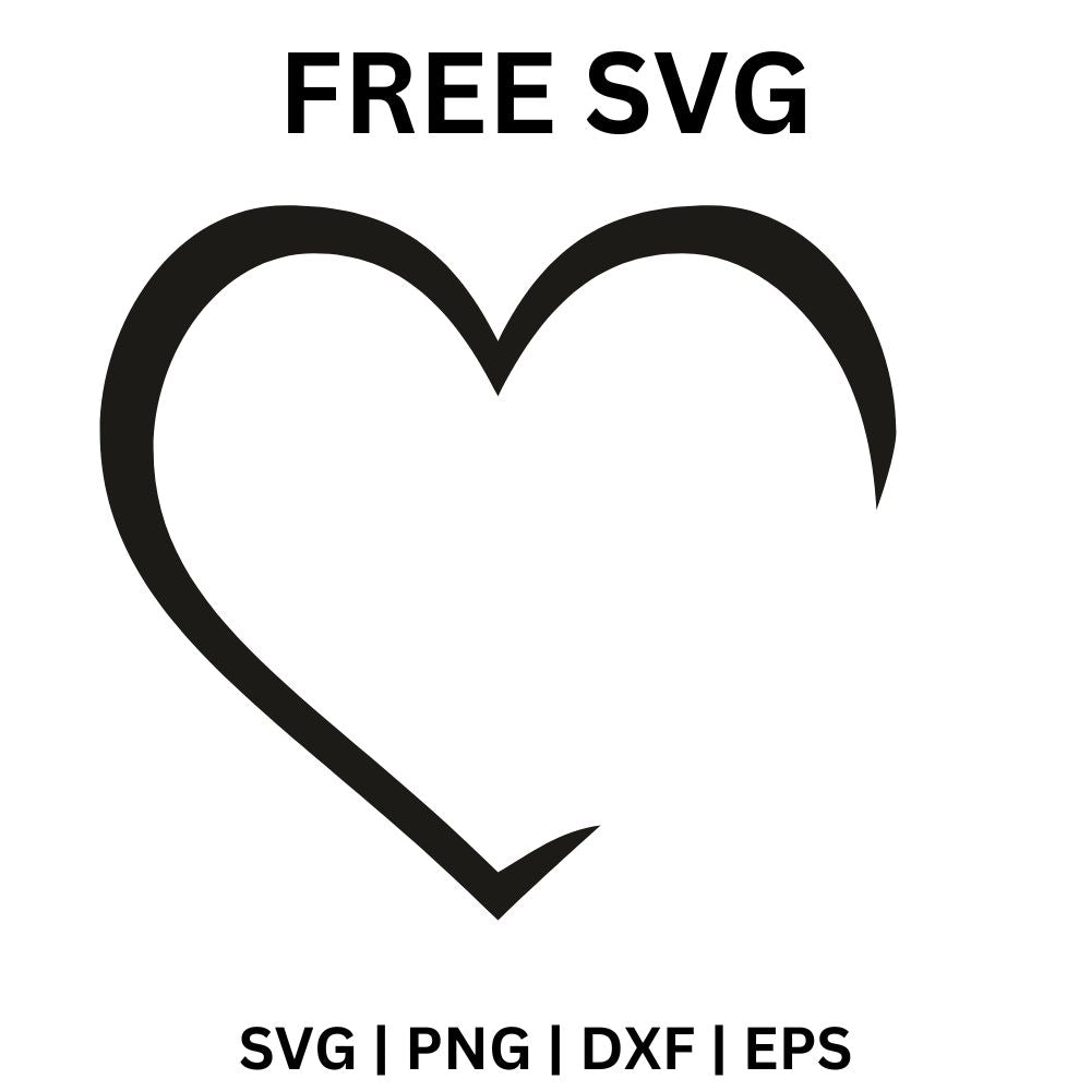 Single black brush stroke heart outline with an open gap at the top right where the line tapers off, free heart frame SVG cut file preview.