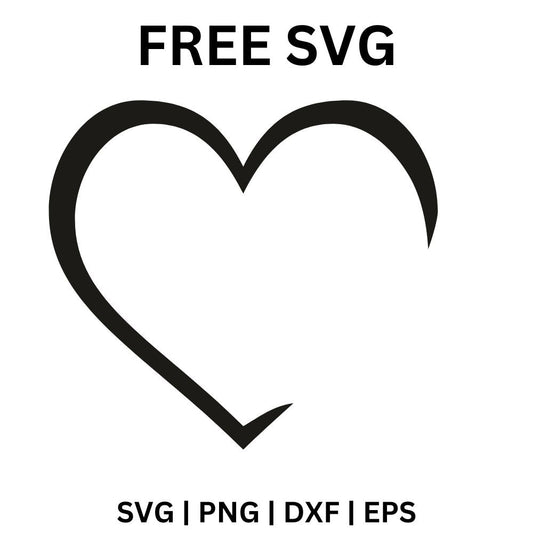 Single black brush stroke heart outline with an open gap at the top right where the line tapers off, free heart frame SVG cut file preview.