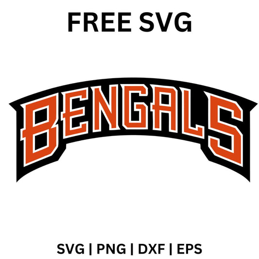 Arched orange block lettering with black tiger stripe outlines across each letter, free tiger stripe wordmark SVG cut file preview.