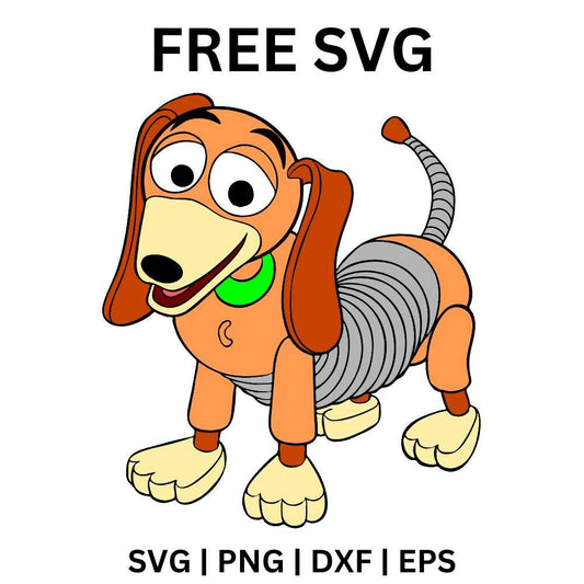 Orange toy dachshund with long ears, a green collar and a stretchy silver spring coil body, free spring toy dog SVG cut file preview.