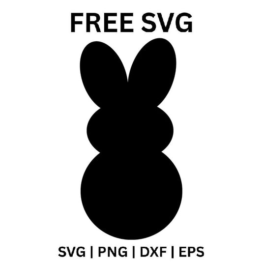 Black peep-style Easter bunny silhouette with two wide rounded ears spread apart, a small head, a puffed middle and a large round base, free Easter bunny SVG cut file preview.