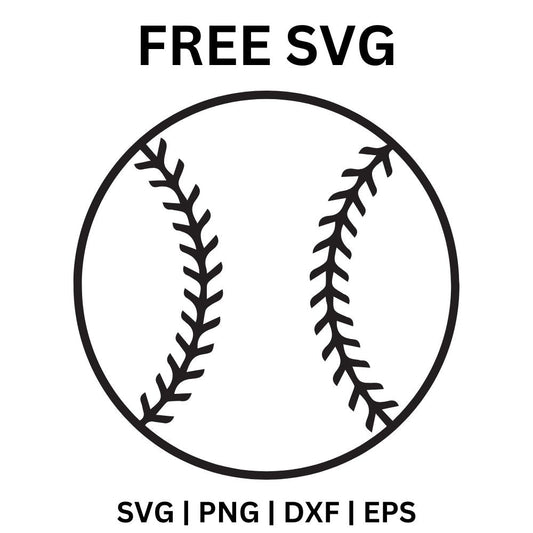 Plain round softball outline with two curved rows of black stitch seams, free softball SVG cut file preview.