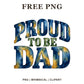 Proud to Be Dad stacked lettering in blue and gold watercolor with olive green, free dad PNG