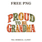 Proud To Be Grandma arched lettering in orange, green and tan watercolor, free grandma PNG