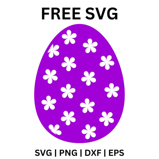 Purple Easter egg scattered with small white five petal flowers, free floral pattern Easter egg SVG cut file preview.