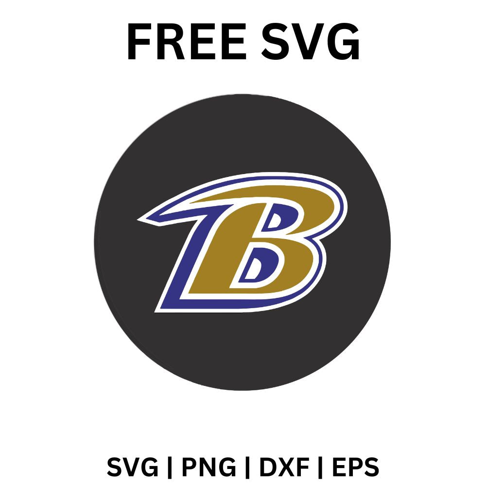 Italic purple letter B with gold and white edges on a dark gray circle, free letter B monogram SVG cut file preview.