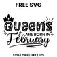 Queens Are Born In February SVG birthday crown design