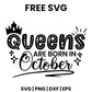 Queens Are Born In October SVG birthday crown design