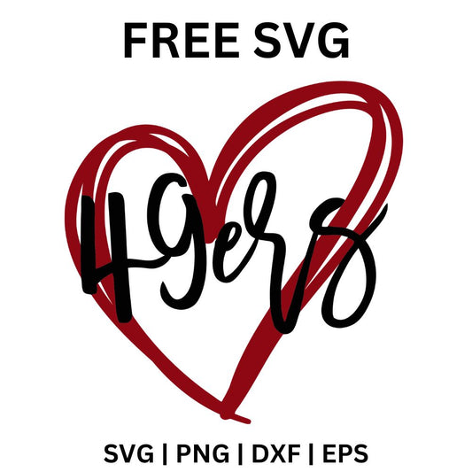 Red brushstroke heart outline with black handwritten script lettering and the number 49 across it, free heart script football SVG cut file preview.