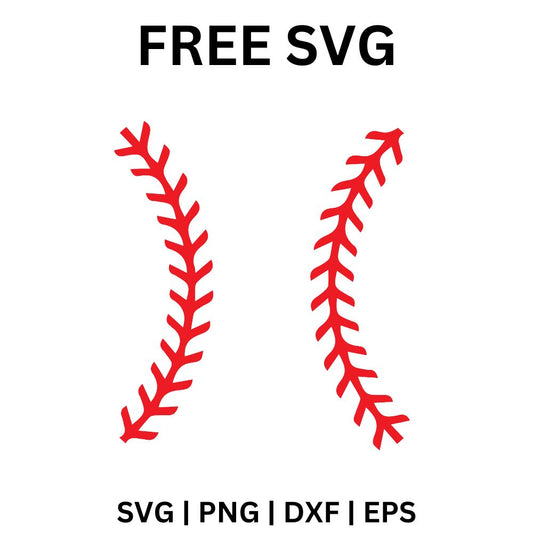 Two facing curved rows of red baseball stitch laces on a white background, free baseball laces SVG cut file preview.