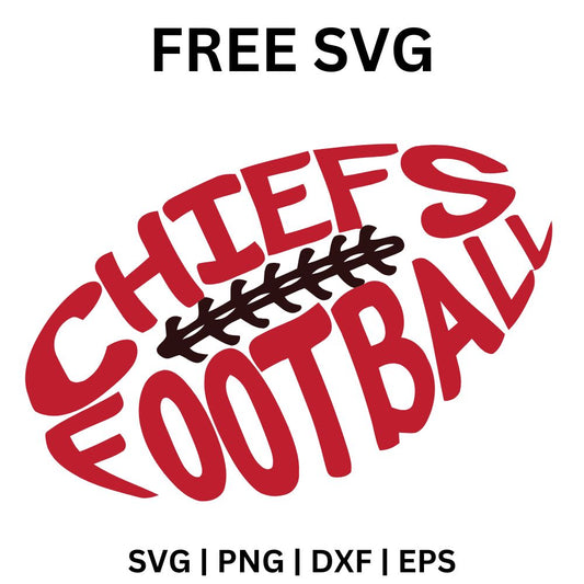 Red curved team word and Football lettering arranged into a football shape with black stitched laces across the middle, free football word art SVG cut file preview.
