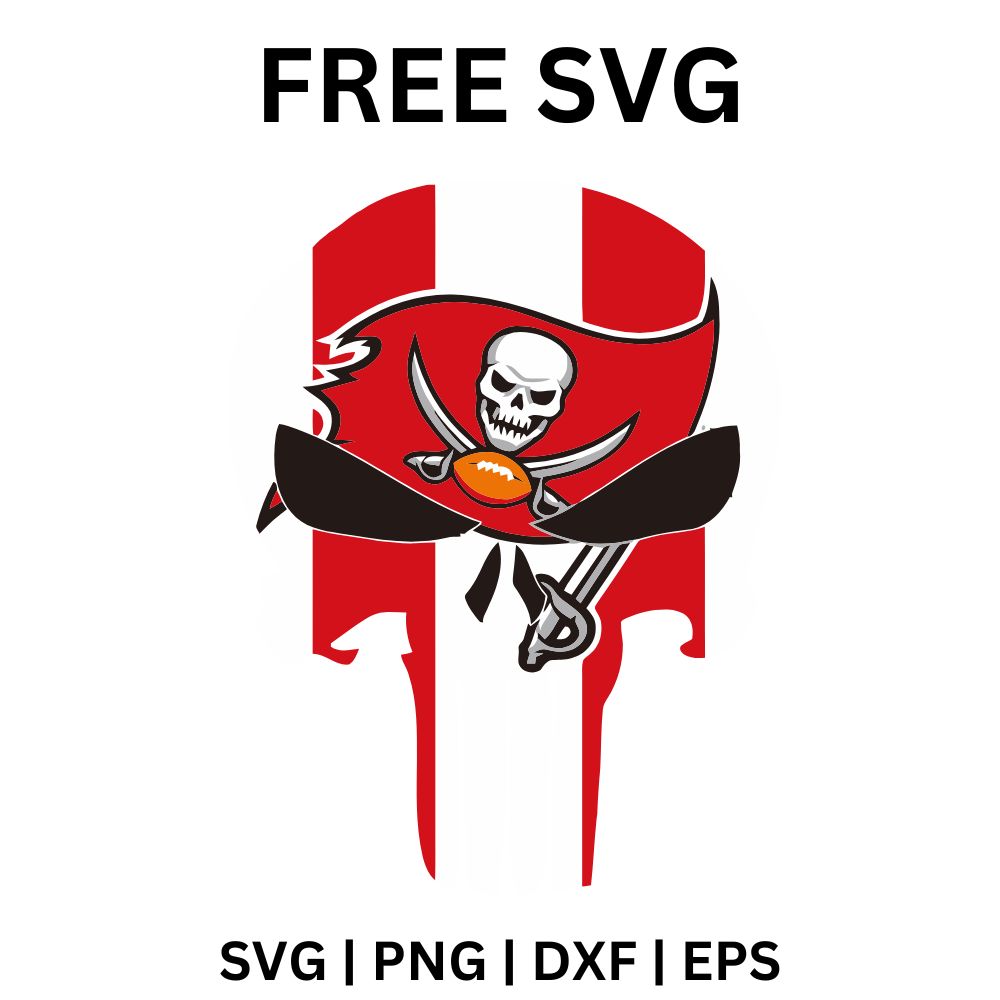 Red and gray dripping skull-shaped silhouette with a red skull and swords pirate flag in the center, free dripping pirate flag skull SVG cut file preview.