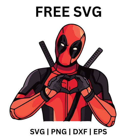 Red and black masked hero making a heart shape with his hands in front of his chest, free masked hero heart hands SVG cut file preview.
