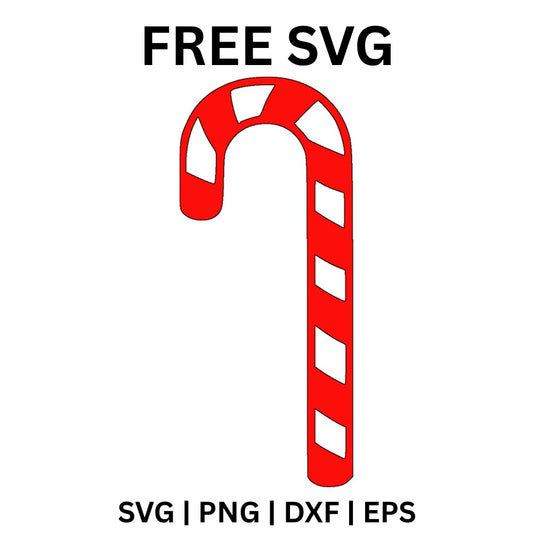 Single red candy cane with white diagonal stripes, free Christmas candy cane SVG cut file preview.