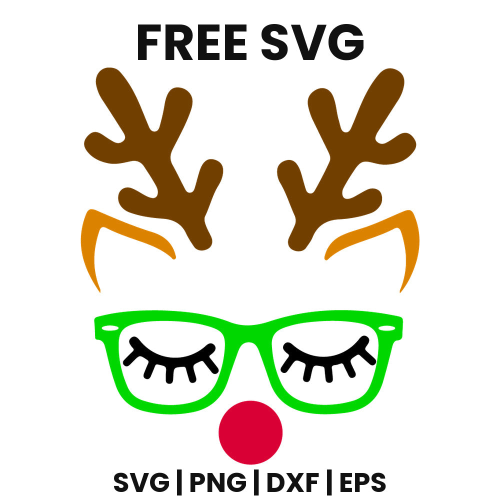 Reindeer Face Green Glasses SVG Free – Green Glasses Design-8SVG