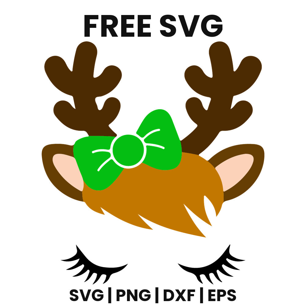 Reindeer Face Lashes Green Bow SVG Free – Lashes And Green Bow Design-8SVG
