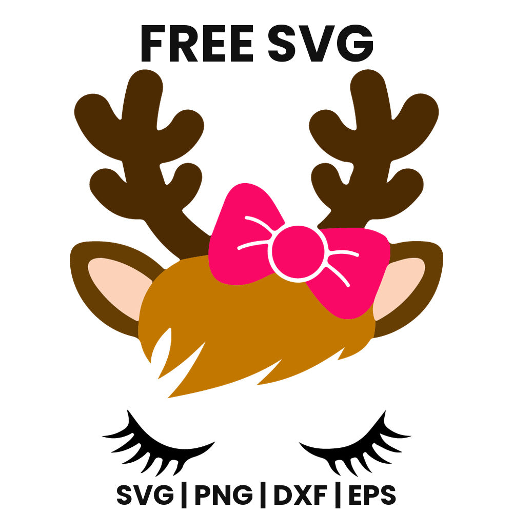 Reindeer Face Lashes Pink Bow SVG Free – Lashes And Pink Bow Design-8SVG