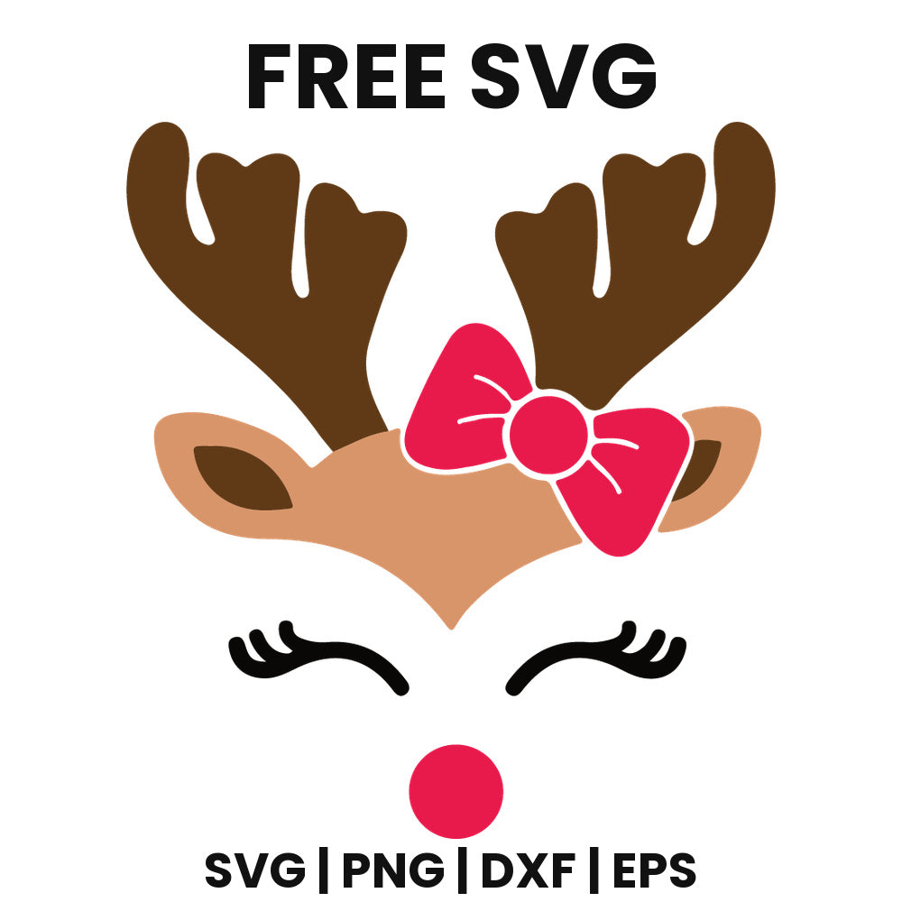 Reindeer Face With Bow SVG Free – Bow Design-8SVG